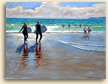 Surfers at Polzeath in Cornwall